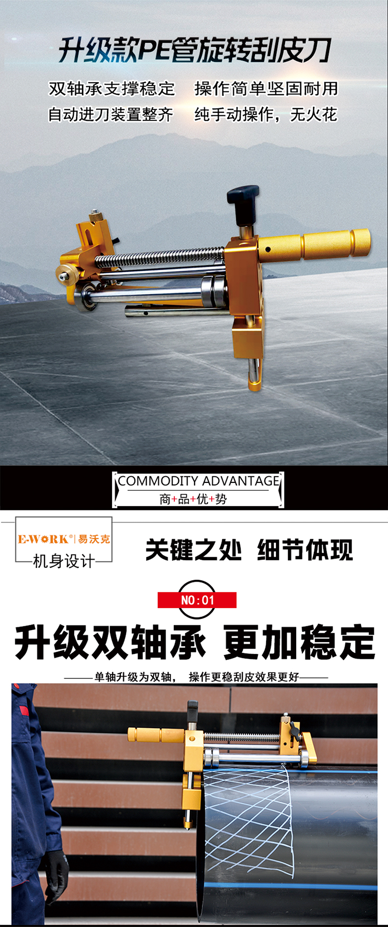 易沃克旋轉式PE管刮皮刀ERS24去氧化層刮刀產(chǎn)品概述